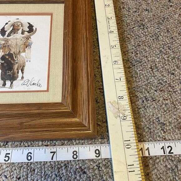 Earl J Cacho American Indian Framed Print Signed by Artist Native Art Buffalo - Picture 3 of 5